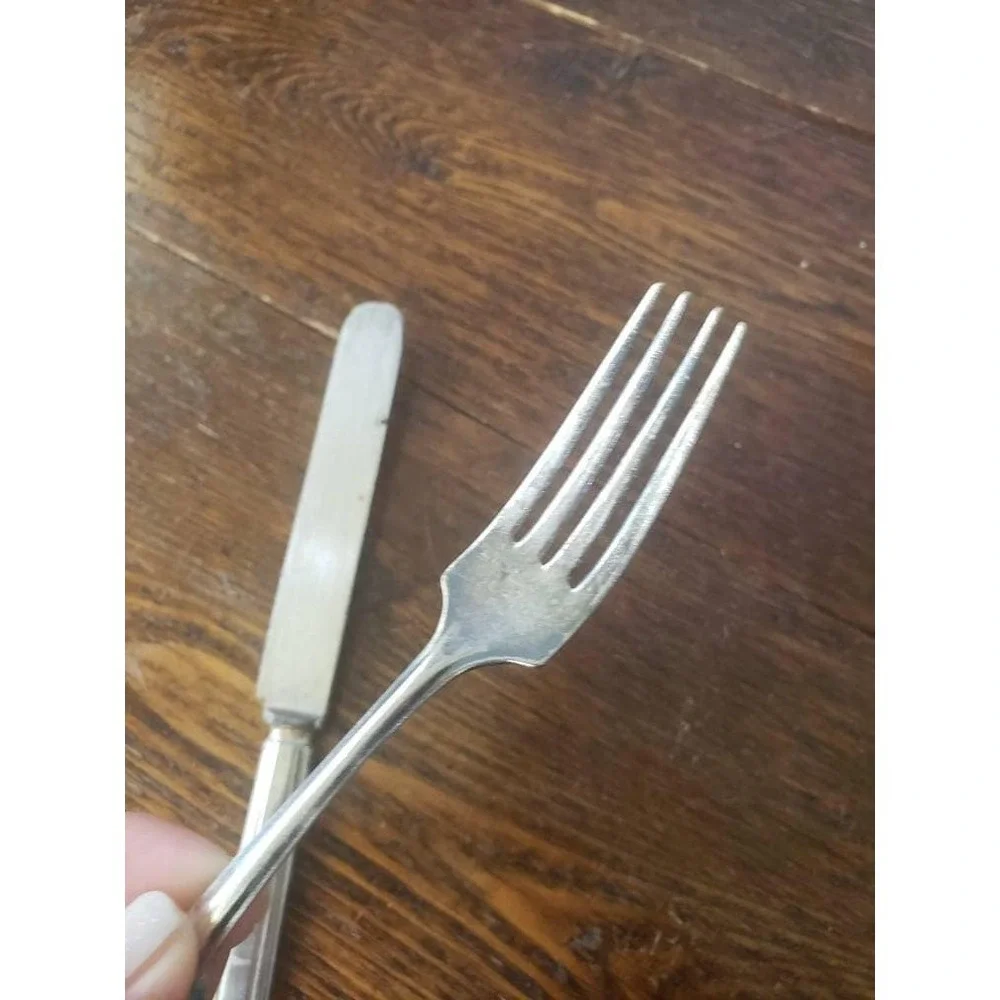 HB Co Silver Plate Youth Fork + blunt‎ Knife kids flatware vintage